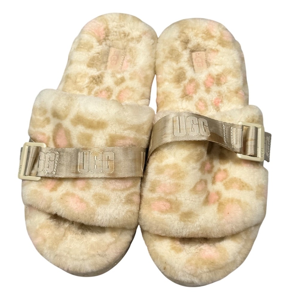 UGG Fluffita Panther Slide Slippers Womens 10 Pink Tan Leopard Platform 1122556